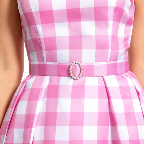 2023 Doll Movie Margot Robbie Pink Plaid Long Dress Outfits Cosplay Costume 12