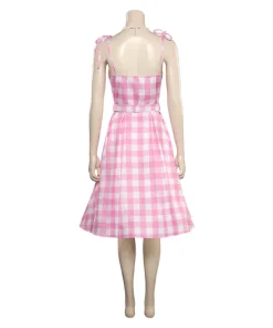 2023 Doll Movie Margot Robbie Pink Plaid Long Dress Outfits Cosplay Costume 6
