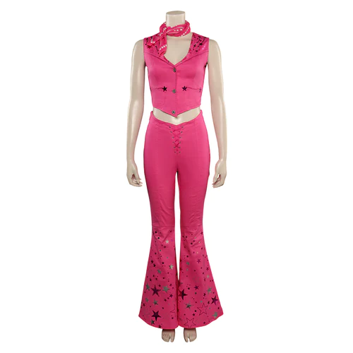 2023 Movie Pink Cowgirl Star Covered Flared Pants Cosplay Costume 3