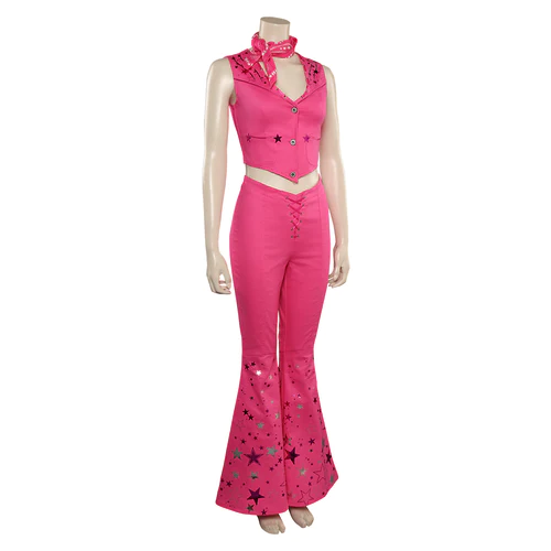 2023 Movie Pink Cowgirl Star Covered Flared Pants Cosplay Costume 7