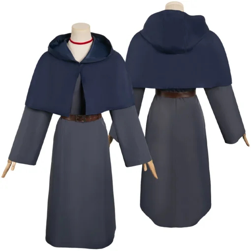 delicious in dungeon anime marcille donato women dark blue dress set cosplay costume