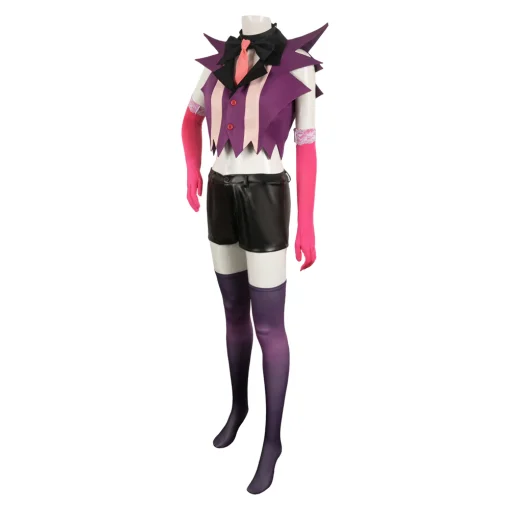 hazbin hotel tv angel dust women purple combat suit party carnival halloween cosplay costume