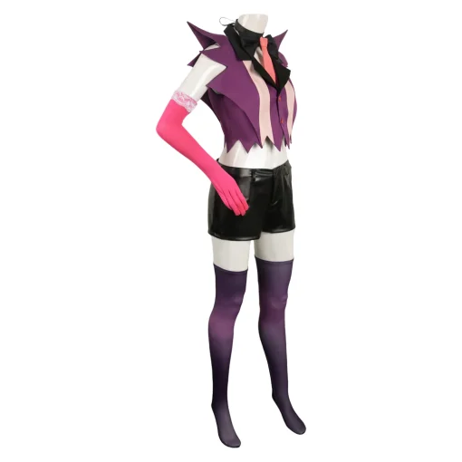 hazbin hotel tv angel dust women purple combat suit party carnival halloween cosplay costume