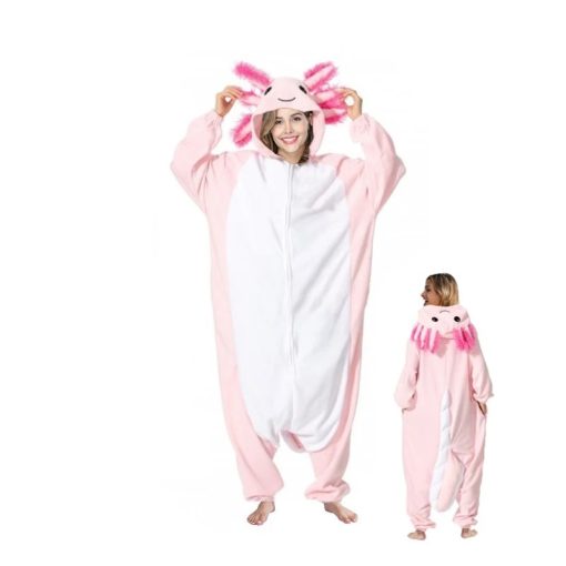 Pink Axototl Onesie Halloween Costume for Adults