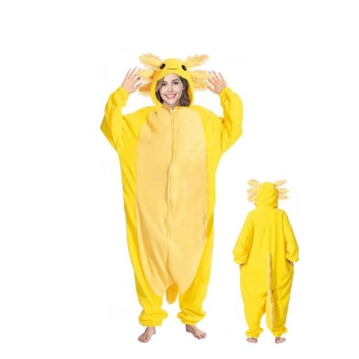 Yellow Axototl Onesie Halloween Costume for Adults