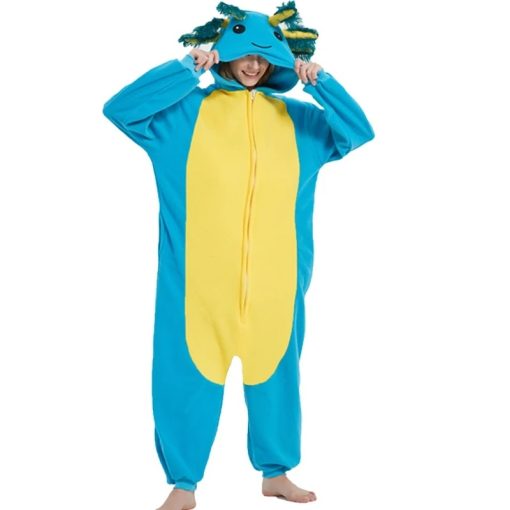 Blue Axototl Onesie Halloween Costume for Adults