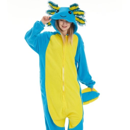 Blue Axototl Onesie Halloween Costume for Adults - Image 3