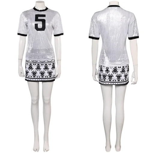 Women White Casual Top Skirt 2 Pieces Fashion Outfit Halloween Cosplay Costume - Image 2